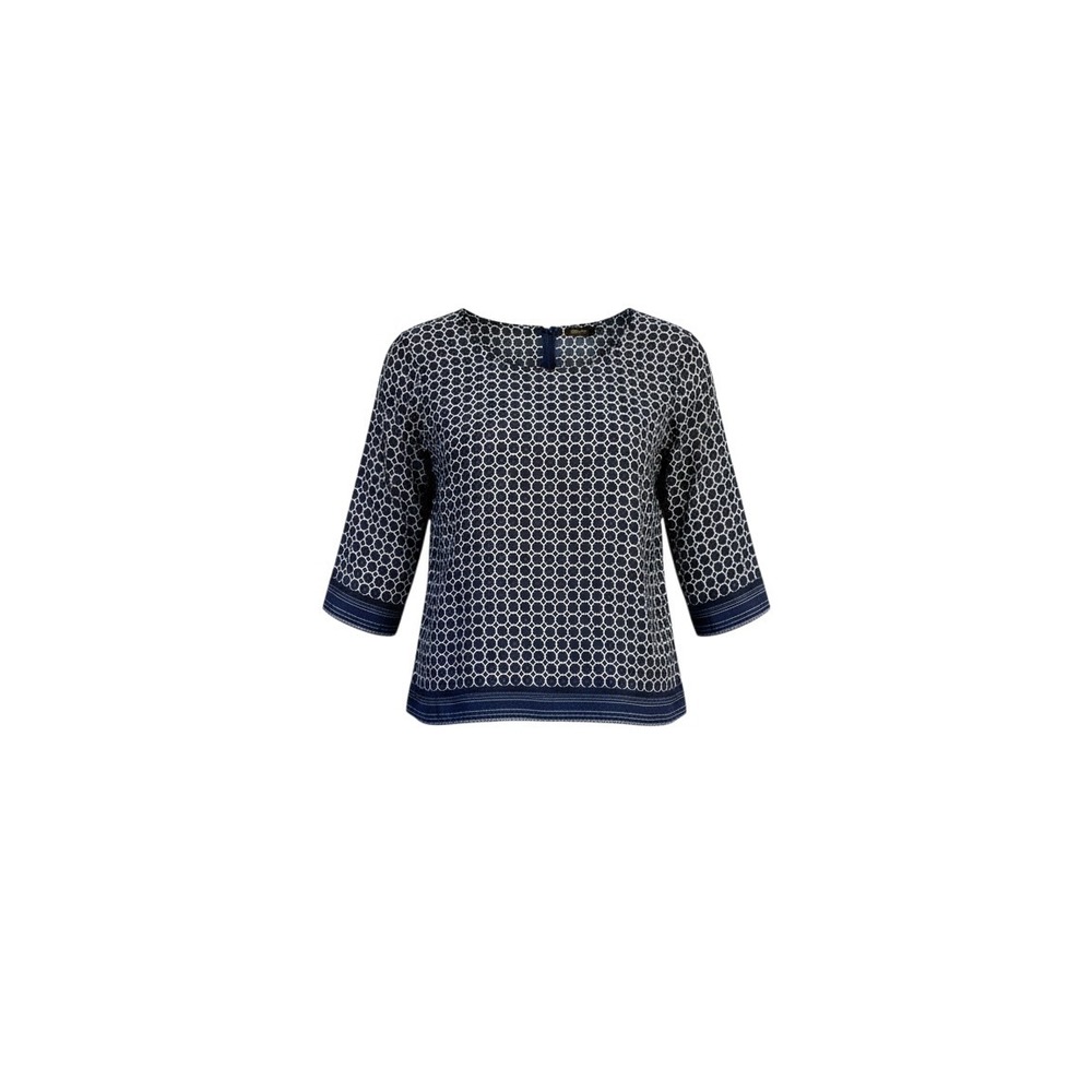 Cynthia Rowley Large Navy Geometric Medallion Blouse 3/4 Sleeve Border Print